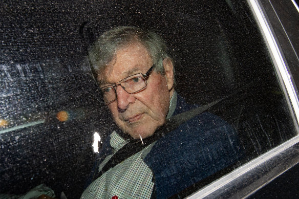 Cardinal George Pell arriving at the Seminary of the Good Shepherd in Sydney after being freed.