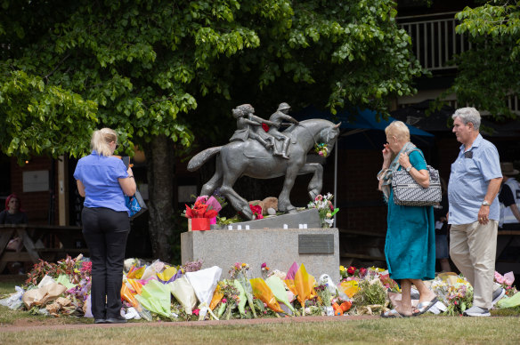 People at the memorial site in Daylesford on Wednesday.