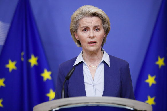 European Commission chief Ursula von der Leyen said the new sanctions were designed to ensure Russia’s big banks were disconnected from the international financial system and their ability to operate globally harmed.