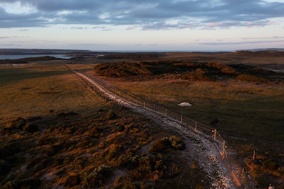 The catproof electric fence that separates Dudley Peninsula from the west on Kangaroo Island.
