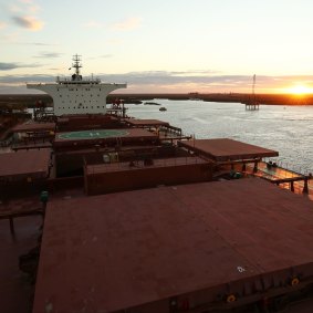 A bulk carrier sits moored at  Port Hedland.