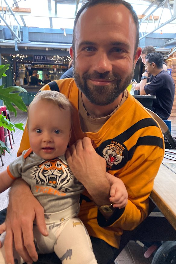 Michael McGowan with his son before last week’s game at Leichhardt Oval.