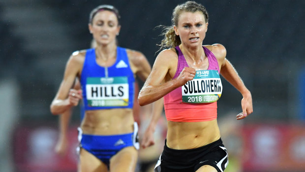 Celia Sullohern (right) takes the 5000 metres.