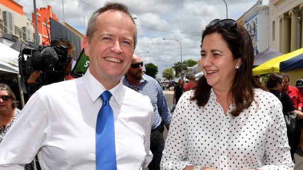Premier Annastacia Palaszczuk, pictured with federal Opposition Leader Bill Shorten, says their is no conflict with federal Labor over Adani.