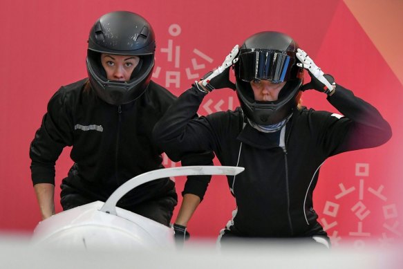 Slip up: The two-woman OAR bobsleigh crew finished 12th in the women's bobsleigh competition on 21 February 2018.