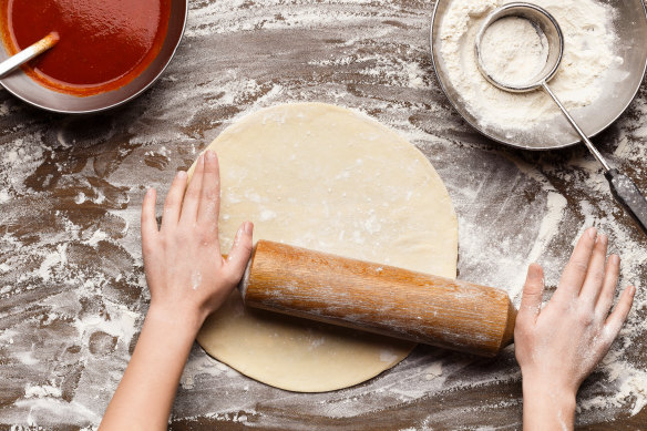 Bread flour gives this no-yeast recipe a similar chew to traditional pizza dough.