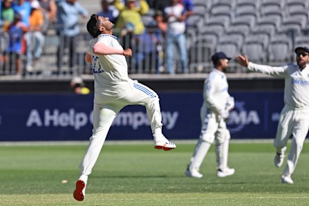 Harshit Rana celebrates the last wicket. 