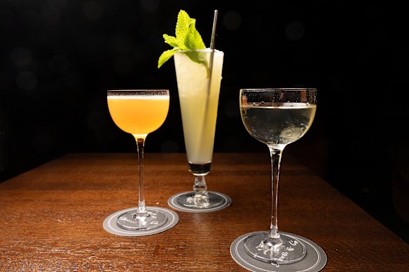 Cocktails at Death & Co (left to right): the Orange Telegraph, Strange Brew and Naked and Famous.