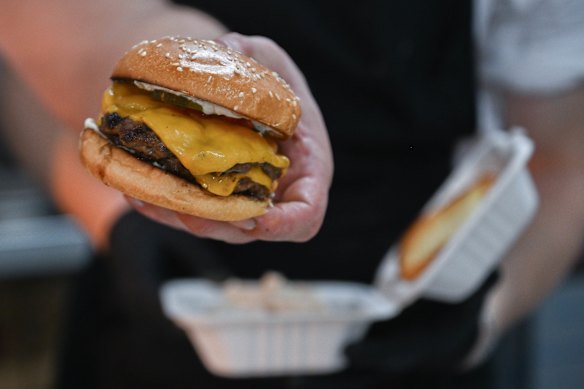 Charrd’s cheeseburger is made with a sesame bun and a halal patty.