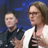 Premier Jacinta Allan with Shane Patton at a media conference after the arson attack on the Adass Israel Synagogue in December.
