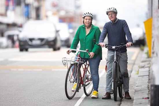 Brunswick MP Tim Read (R) with one of the organisers of Friday’s cycle protest Faith Hunter.