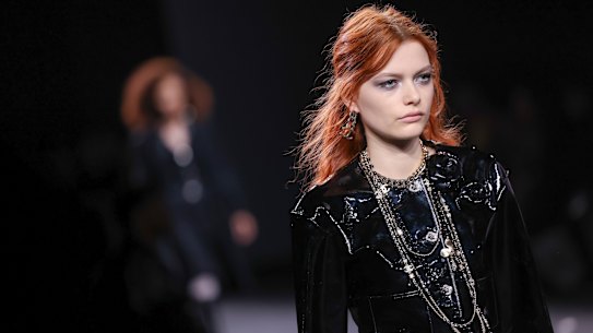Fade to black. A model in the Chanel autumn/winter 2023 ready-to-wear show in Paris.
