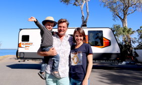 Queenslanders Paul and Katie Guerin and their son Jasper began their life in a caravan in 2019.