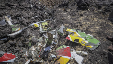 Wreckage lies at the site of the weekend's Ethiopian Airlines crash.