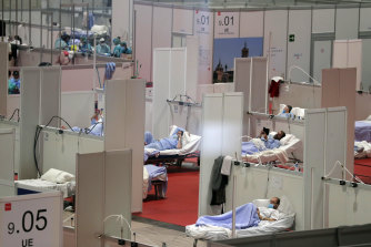 A temporary field hospital has been set up in a convention centre in Madrid, Spain.