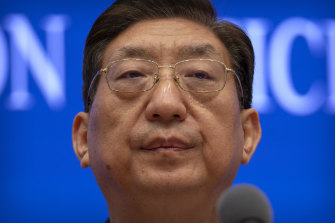 Zeng Yixin, vice minister of Chinaâ€™s National Health Commission, speaks at a press conference at the State Council Information Office in Beijing on Thursday.
