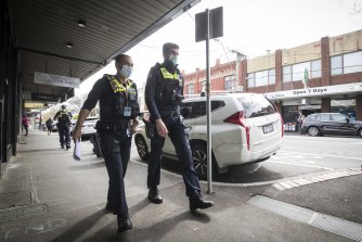 Police patrolling the streets of Ripponlea, in Melbourneâs south east. 