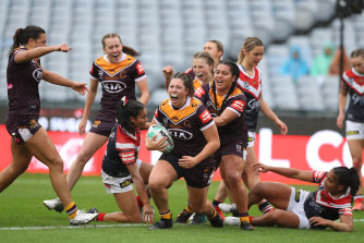 Chelsea Lenarduzzi celebrates after scoring for Brisbane.