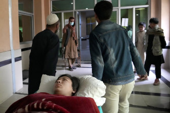 A student treated at a hospital after a bomb explosion near a school in Kabul.