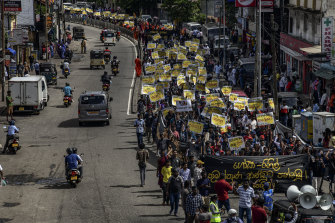 University students march on fortified government areas of Colombo, Sri Lanka.