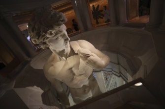 The carefully constructed display for a 3D re-production of Michelangelo’s David at Italy’s pavilion of the Dubai Expo. 