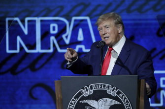 Playing to the base: Ex-president Donald Trump at the National Rifle Association meeting.