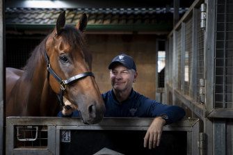 Kris Lees with Mugatoo at his stables in Broadmeadow.