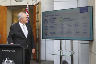 Prime Minister Scott Morrison during a press conference following a national cabinet meeting.