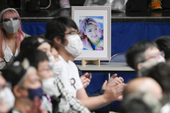 A picture of wrestler Hana Kimura is on display during a memorial wrestling match in Tokyo.