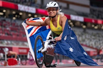 Madison de Rozario after winning her 800m race in Tokyo. 