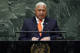 Fijian Prime Minister Frank Bainimarama addressing the United Nations in 2018.
