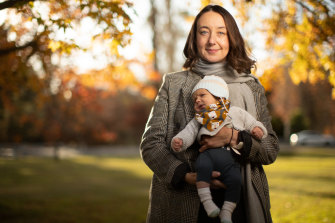 Briony Amey with her five-week-old son Rory.