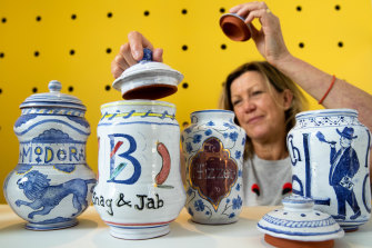 Sassy Park with some of her quirky ceramic jars.