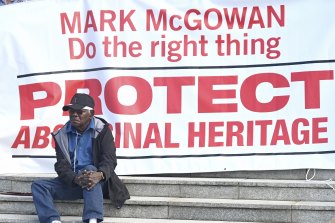 Bardi Jawi elder Frank Davey at a Kimberley Land Council protest on the steps of parliament house in June.