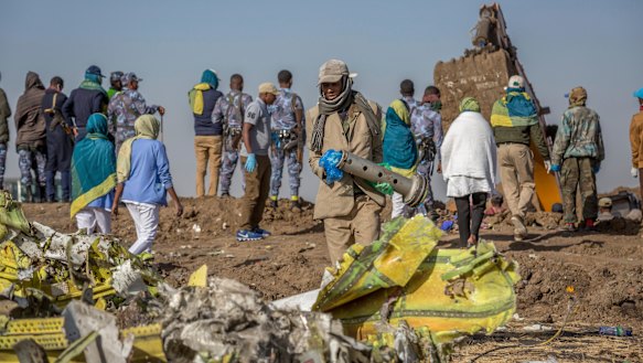 The wreckage of the Ethiopian Airlines crash. 