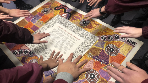 Campbelltown school children with the Uluru Statement, 2018.