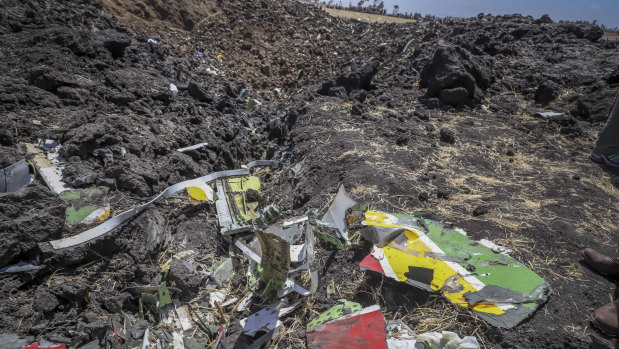 Wreckage at the site of the weekend's Ethiopian Airlines crash.