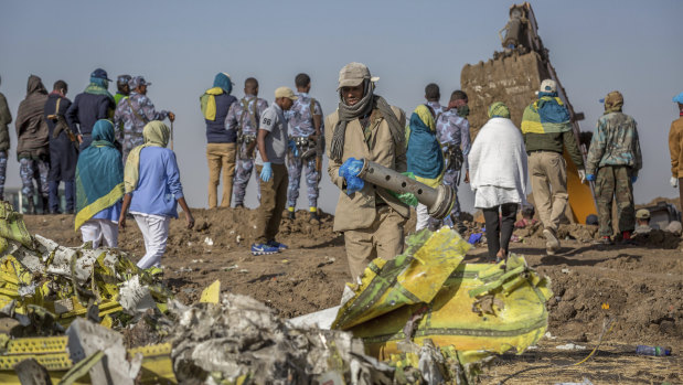 The wreckage of the Ethiopian Airlines crash. 