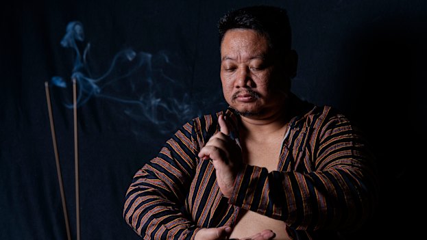 Popular Indonesian shaman Ki Kusomo at his office in Bekasi, West Java.