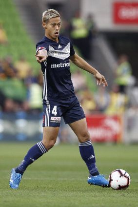 Directing traffic: Keisuke Honda on the ball for Melbourne Victory during the round 25 win over Central Coast at AAMI Park