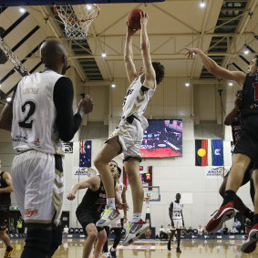 Josh Giddey soars for this dunk during the NBL Cup.