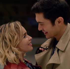 Kate  and Tom (played by Henry Golding) in a scene from Last Christmas.