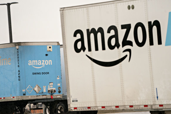 Amazon.com semi-trailers sit at a fulfilment centre in Baltimore.