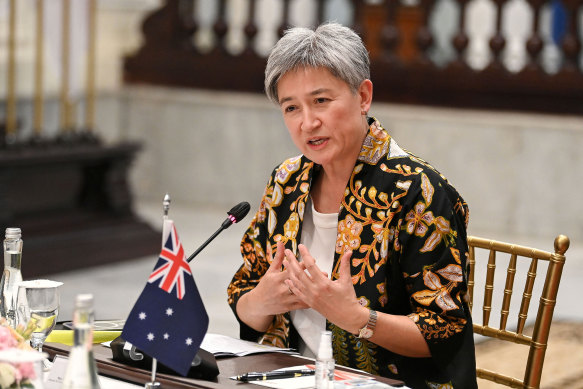 Australian Foreign Minister Penny Wong  at a meeting in Jakarta. 