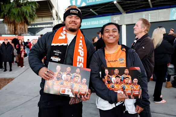 Tigers fans arrive in Campbelltown for the match.