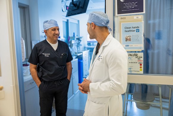 Surgeons Inderbir Gill, left, chair of the urology department at USC, and Nima Nassiri, assistant clinical professor of urology at UCLA’s David Geffen School of Medicine.