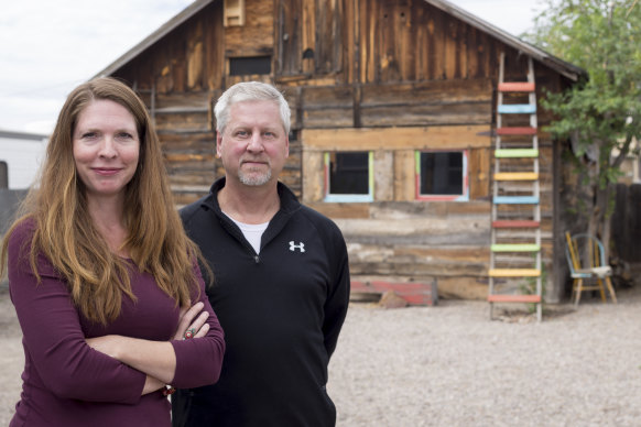 Alice and Michael Hutchins at their home in Truth or Consequences, New Mexico, USA.