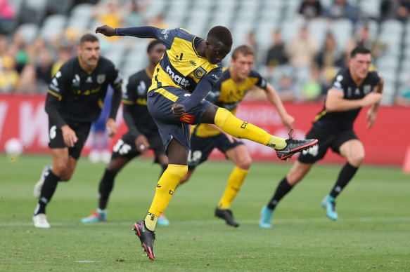 Kuol scores his first, from the penalty spot.