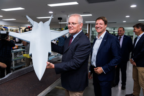 Prime Minister Scott Morrison at Ferra Engineering in the federal seat of Bonner in Queensland.