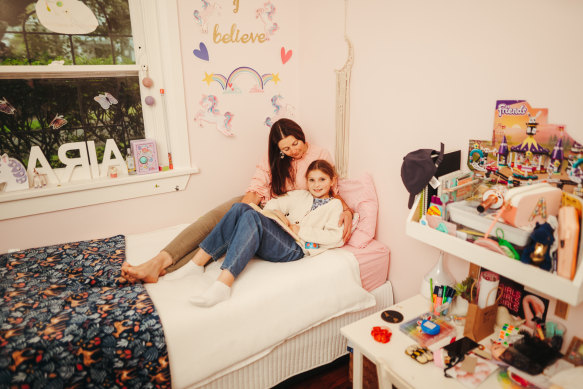 Sal works with her daughter Aria, 9, to calm her down in moments when she is overwhelmed.